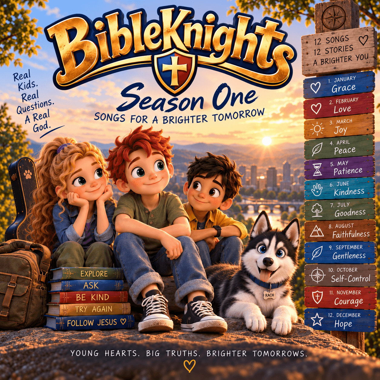 BibleKnights Season One album artwork with Herbie, friends, and Chai